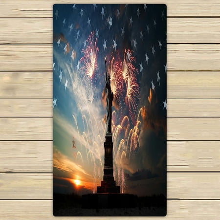 ABPHQTO Statue Of Liberty On The Flag Usa Sunrise And Fireworks Towels Beach Bath Pool Sprot Travel Hand Spa Towel 30x56 Inch