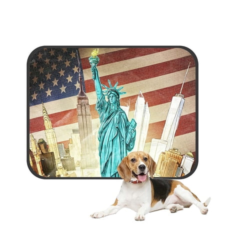 ABPHQTO Statue Of Liberty With Manhattan And American Flag Pet Dog Cat Bed Pee Pads Mat Cushion Potty Dogs Blankets Crate Bed Kennel 28x36 inch