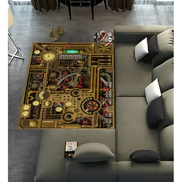 ABPHQTO Steampunk Clocks Dials Gears Cogs Pipes Area Rugs 5 x 7ft Floor