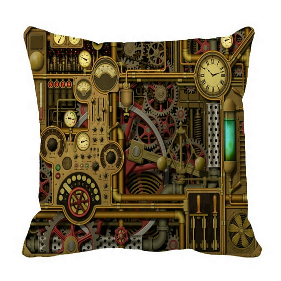 ABPHQTO Steampunk Clocks Dials Gears Cogs Pipes Pillow Case Pillow Cover Pillow Protector Two Sides For Couch Bed 18x18 Inch