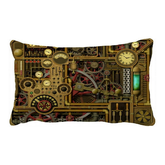 ABPHQTO Steampunk Clocks Dials Gears Cogs Pipes Pillow Case Pillow Cover Pillow Protector Two Sides For Couch Bed 20x30 Inch