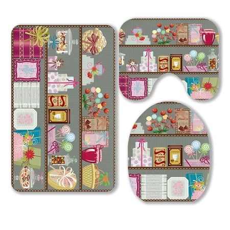 ABPHQTO Store Of Sweets And Chocolate 3 Piece Bathroom Rugs Set Bath Rug Contour Mat and Toilet Lid Cover