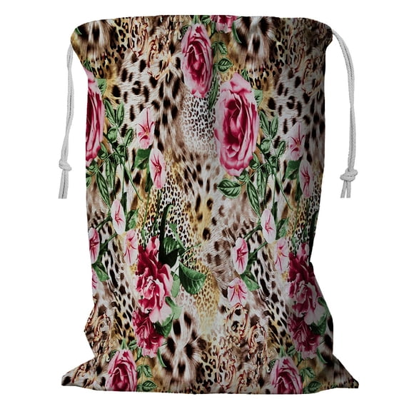 ABPHQTO Striped Leopard Flower Storage Basket Laundry Bag with Drawstring 18x24 Inch