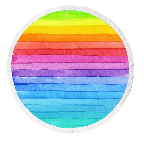 ABPHQTO Striped Watercolor Version Bright Colors Beach Towel Beach Blanket with Tassels Beach Throw Towel Yoga Mat Picnic Blanket