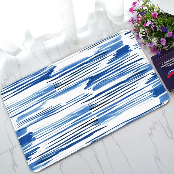 ABPHQTO Stripes Indigo Blue Texture Irregular Lines Indigo Shibori Modern Doormat Entrance Rug Area Rug Floor Mat Home Decor 30x18 Inch