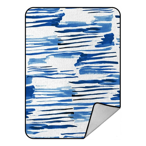 ABPHQTO Stripes Indigo Blue Texture Irregular Lines Indigo Shibori Modern Fleece Blanket Fleece Back Throw Blanket 58x80inch