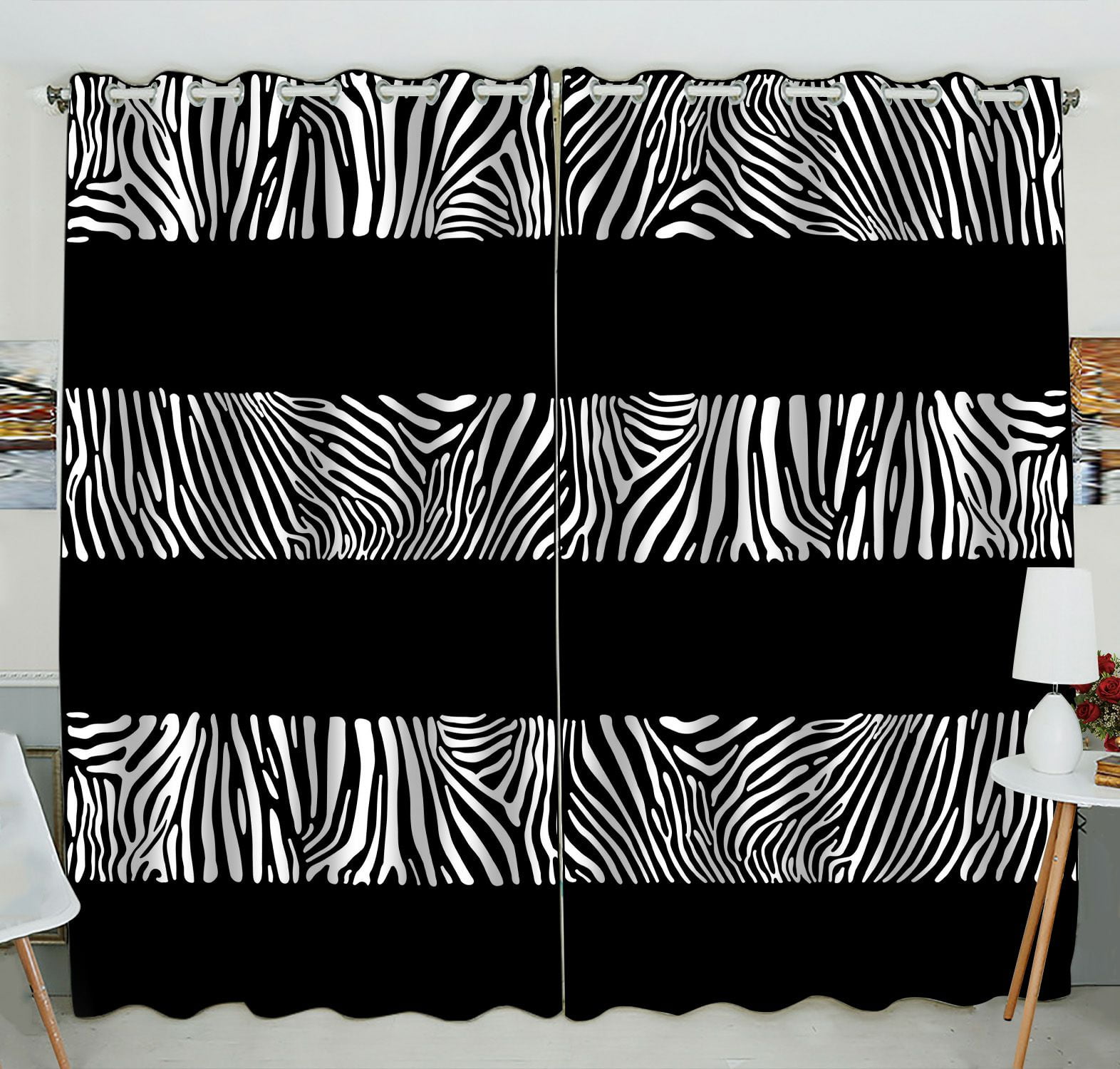 ABPHQTO Stripes Zebra Black Grommet Blackout Curtain Room Darkening