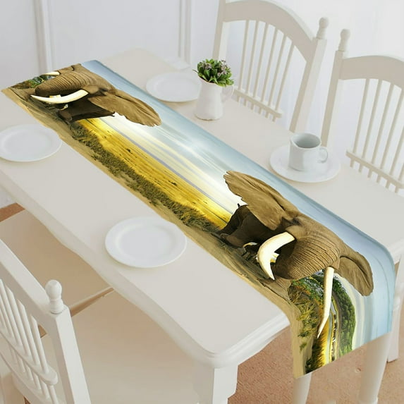 ABPHQTO Stuffed African Elephant Table Runner Placemat Tablecloth For Home Decor 16x72 Inch