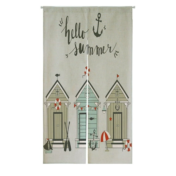 ABPHQTO Summer Card Beach Huts Japanese Noren Curtain Doorway Door Window Treatment Curtains Cotton Linen Curtain 85x150 cm
