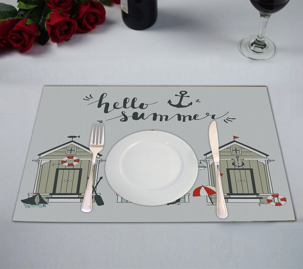ABPHQTO Summer Card Beach Huts Placemat 12x18 Inch,Set of 2 Table
