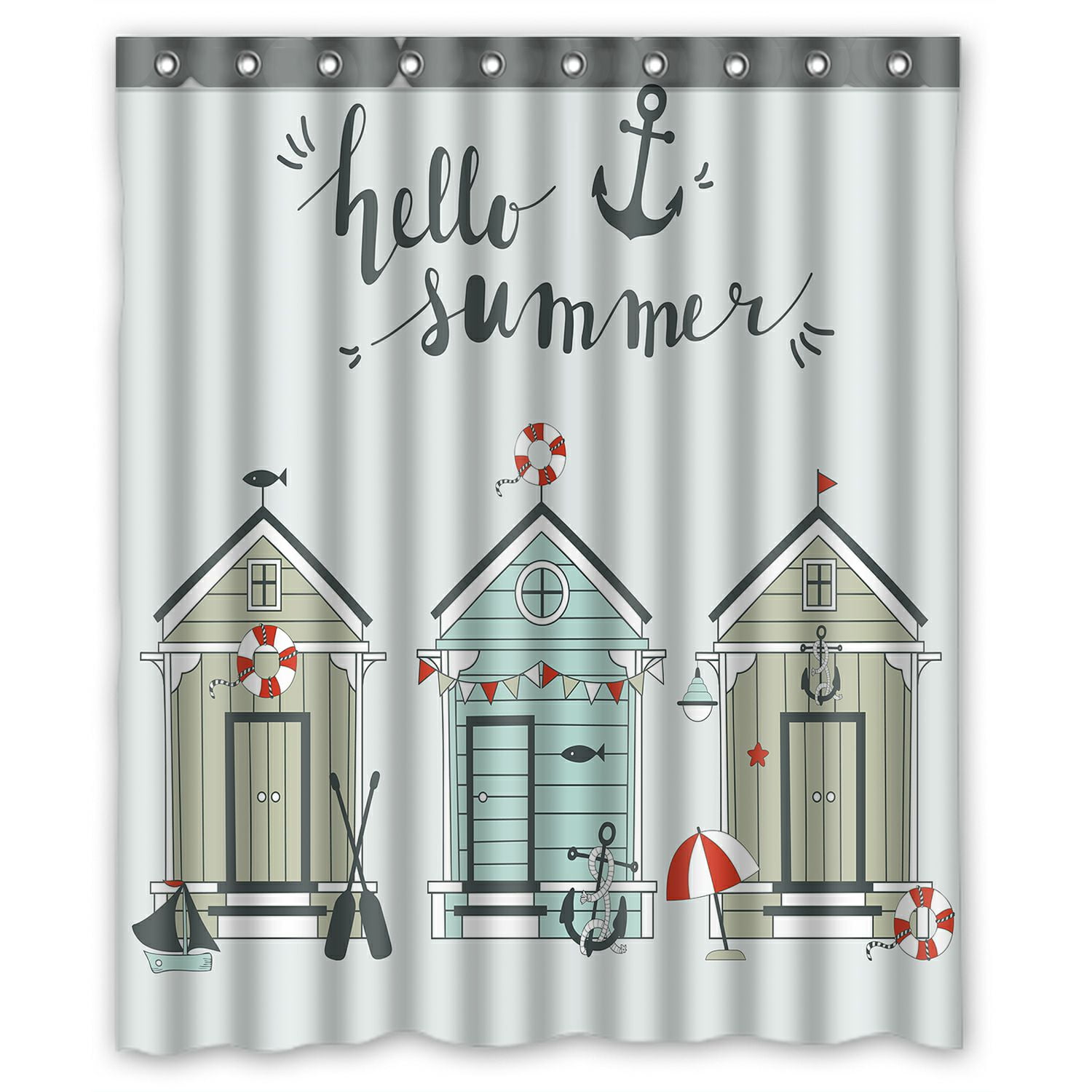 ABPHQTO Summer Card Beach Huts Waterproof Polyester Shower Curtain and ...