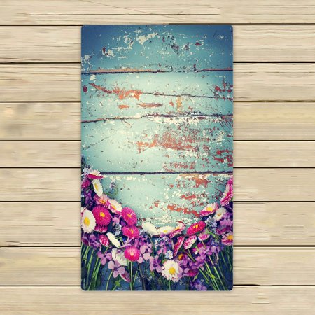 ABPHQTO Summer Colorful Flowers Vintage Wooden Towels Beach Bath Pool Sprot Travel Hand Spa Towel 16x28 Inch