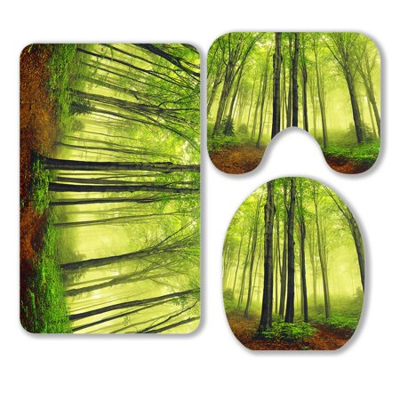 ABPHQTO Summer Fog Forest 3 Piece Bathroom Rugs Set Bath Rug Contour Mat and Toilet Lid Cover