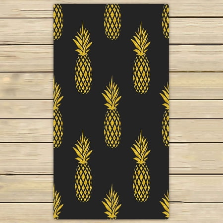 ABPHQTO Summer Gold Pineapple Black Fruit Towels Beach Bath Pool Sprot Travel Hand Spa Towel 30x56 Inch