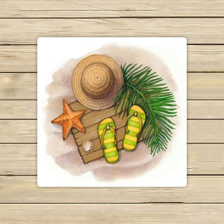ABPHQTO Summer Holiday Straw Hat Flip Flops Shells Starfishes Towels,Beach Bath Pool Sprot Travel Hand Spa Towel 13x13 Inch