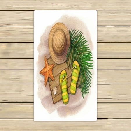 ABPHQTO Summer Holiday Straw Hat Flip Flops Shells Starfishes Towels,Beach Bath Pool Sprot Travel Hand Spa Towel 16x28 Inch