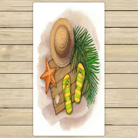 ABPHQTO Summer Holiday Straw Hat Flip Flops Shells Starfishes Towels,Beach Bath Pool Sprot Travel Hand Spa Towel 30x56 Inch