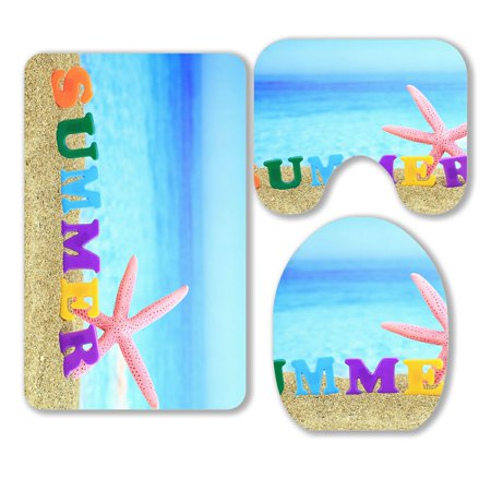 ABPHQTO Summertime The Word Summer On The Beach 3 Piece Bathroom Rugs Set Bath Rug Contour Mat and Toilet Lid Cover