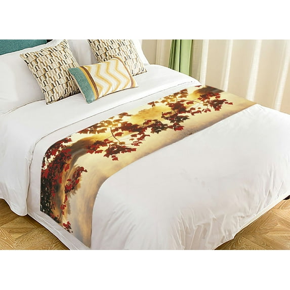 ABPHQTO Sunrise Through Autumn Leaves New England Bed Runner Bedding Scarf Bed Decoration 20x95 inch