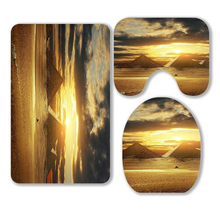 ABPHQTO Sunset Over Giza Pyramids 3 Piece Bathroom Rugs Set Bath Rug Contour Mat and Toilet Lid Cover