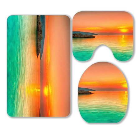 ABPHQTO Sunset Over The Sea Con Dao Vietnam 3 Piece Bathroom Rugs Set Bath Rug Contour Mat and Toilet Lid Cover