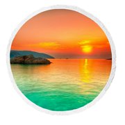 ABPHQTO Sunset Over The Sea Con Dao Vietnam Round Beach Blanket with Tassels Beach Throw Towel Yoga Mat Picnic Blanket