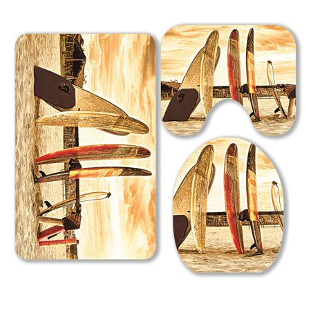 ABPHQTO Surfing For Rent Om The Sunset Beach 3 Piece Bathroom Rugs Set Bath Rug Contour Mat and Toilet Lid Cover