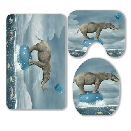 ABPHQTO Surreal Elephant Middle Sea 3 Piece Bathroom Rugs Set Bath Rug Contour Mat and Toilet Lid Cover