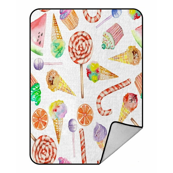 ABPHQTO Sweet Lollipop Candy Cane Ice Cream Muffins Fleece Blanket Fleece Back Throw Blanket 58x80 inch