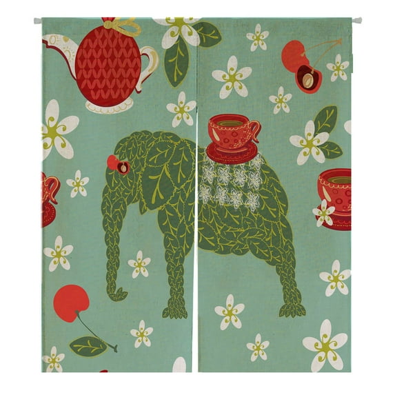 ABPHQTO Tea Elephant Japanese Noren Curtain Doorway Door Window Treatment Curtains Cotton Linen Curtain 105x120 cm
