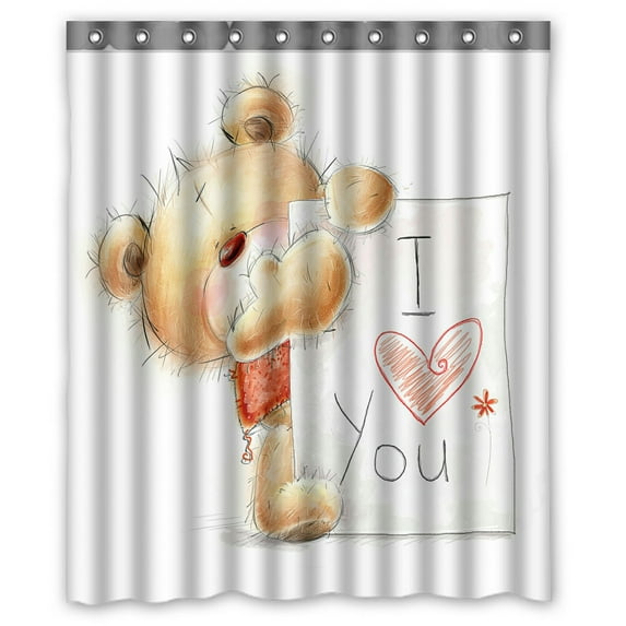 ABPHQTO Teddy Bear Big Paper Valentines I Love You Romantic Waterproof Polyester Shower Curtain and Hooks For Home Decor 60x72 Inch