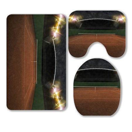 ABPHQTO Tennis Court Stadium 3 Piece Bathroom Rugs Set Bath Rug Contour Mat and Toilet Lid Cover