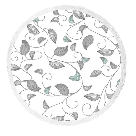ABPHQTO Texture With Small Leafs Round Beach Blanket with Tassels Beach Throw Towel Yoga Mat Picnic Blanket