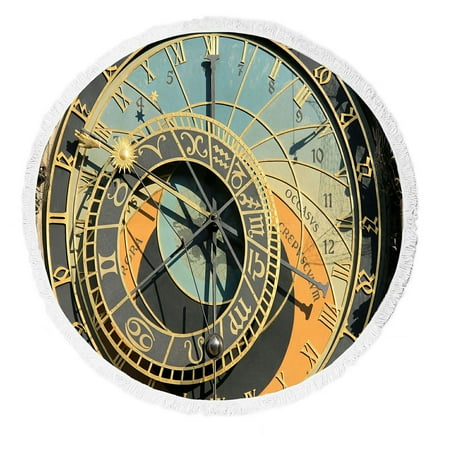 ABPHQTO The Ancient Astronomical Clock In Prague Beach Towel Beach Blanket with Tassels Beach Throw Towel Yoga Mat Picnic Blanket