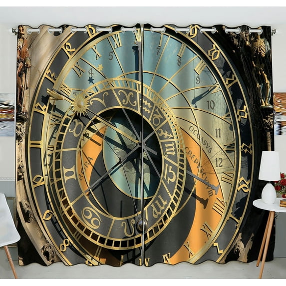 ABPHQTO The Ancient Astronomical Clock In Prague Window Curtain Kitchen Curtain Window Drapes Panel 52x84 inch (Two Piece)