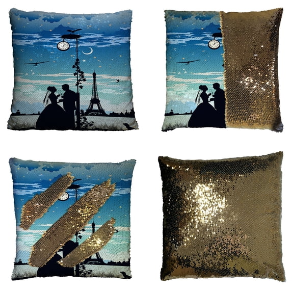 ABPHQTO The Bride And Groom On The The Eiffel Tower Reversible Mermaid Sequin Pillow Case Home Decor Cushion Cover 16x16 Inch