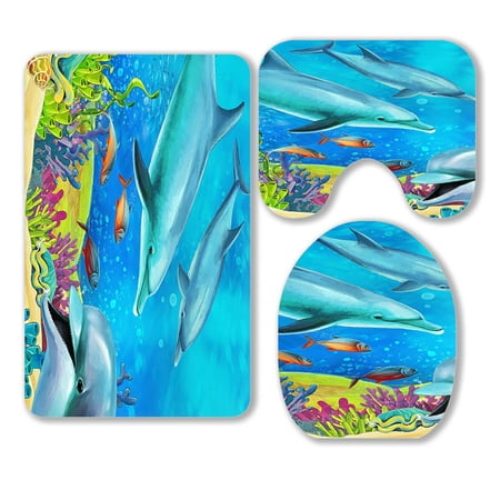 ABPHQTO The Coral Reef 3 Piece Bathroom Rugs Set Bath Rug Contour Mat and Toilet Lid Cover