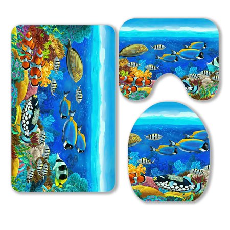 ABPHQTO The Coral Reef 3 Piece Bathroom Rugs Set Bath Rug Contour Mat and Toilet Lid Cover