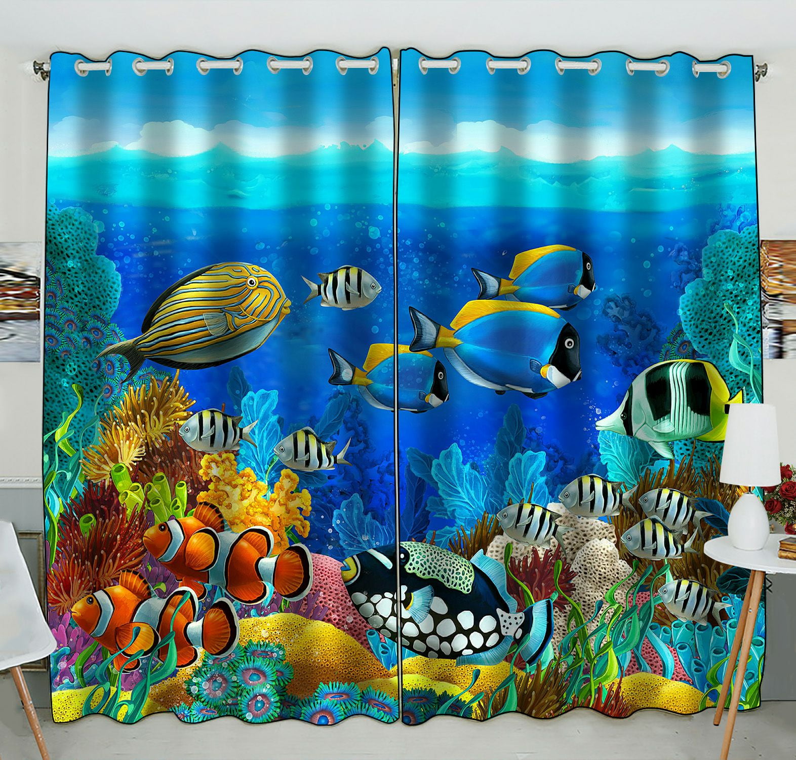 ABPHQTO The Coral Reef Window Curtain Kitchen Curtain Window Drapes ...