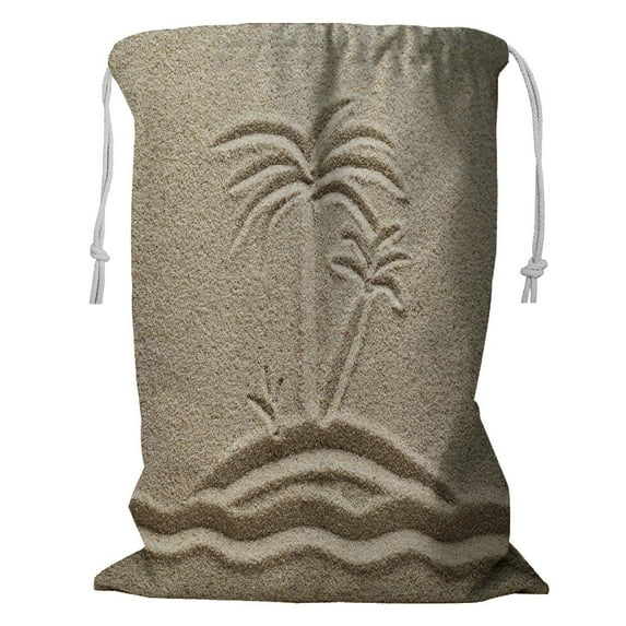 ABPHQTO The Island With Palm Trees In The Sea Storage Basket Laundry Bag with Drawstring 18x24 Inch
