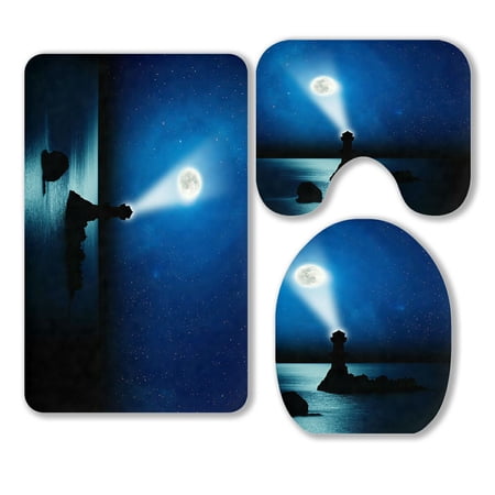 ABPHQTO The Moon Rise Up 3 Piece Bathroom Rugs Set Bath Rug Contour Mat and Toilet Lid Cover