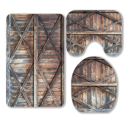 ABPHQTO The Old Wooden Door 3 Piece Bathroom Rugs Set Bath Rug Contour Mat and Toilet Lid Cover