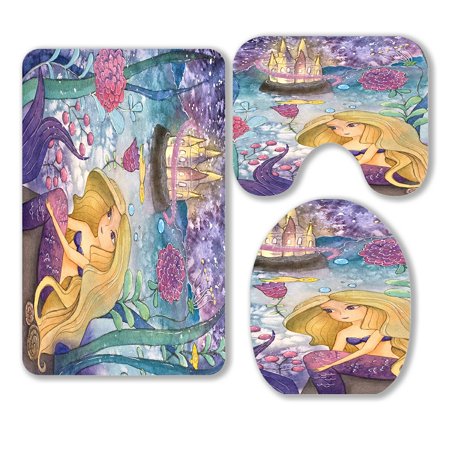 ABPHQTO The Sea Life 3 Piece Bathroom Rugs Set Bath Rug Contour Mat and Toilet Lid Cover