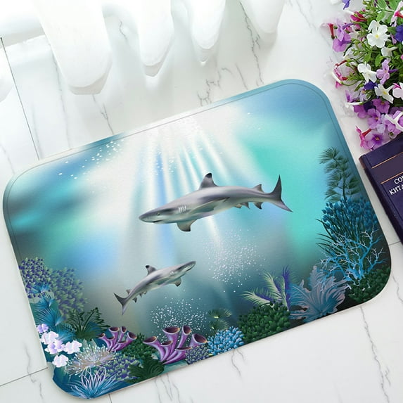 ABPHQTO The Underwater World Sharks Plants Doormat Entrance Rug Area Rug Floor Mat Home Decor 23.5x16.7 Inch
