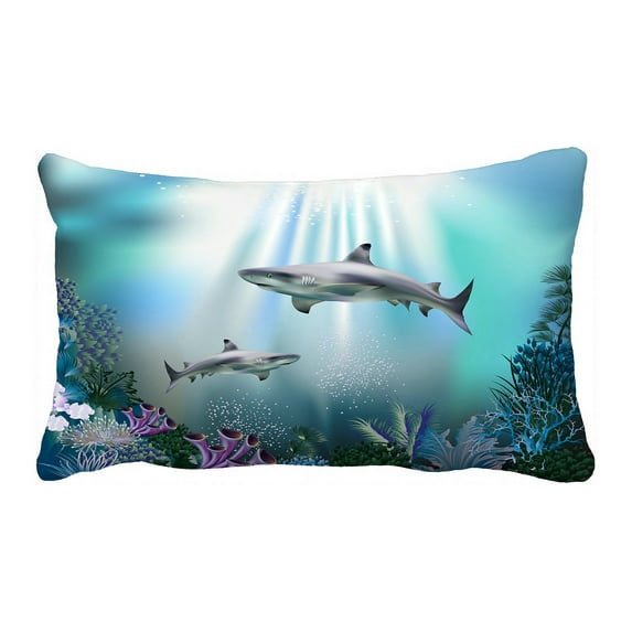 ABPHQTO The Underwater World Sharks Plants Pillow Case Pillow Cover Pillow Protector Two Sides For Couch Bed 20x30 Inch