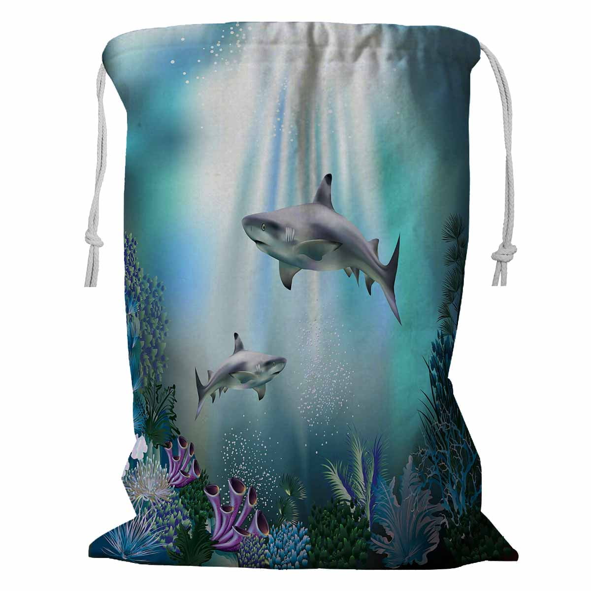 ABPHQTO The Underwater World Sharks Plants Storage Basket Laundry Bag