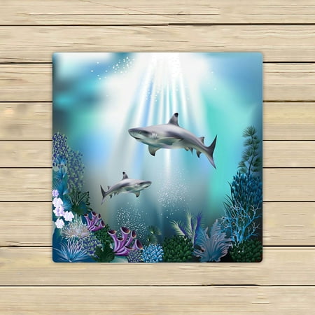 ABPHQTO The Underwater World Sharks Plants Towels Beach Bath Pool Sprot Travel Hand Spa Towel 13x13 Inch