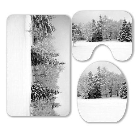 ABPHQTO The Winter Trees At Park 3 Piece Bathroom Rugs Set Bath Rug Contour Mat and Toilet Lid Cover