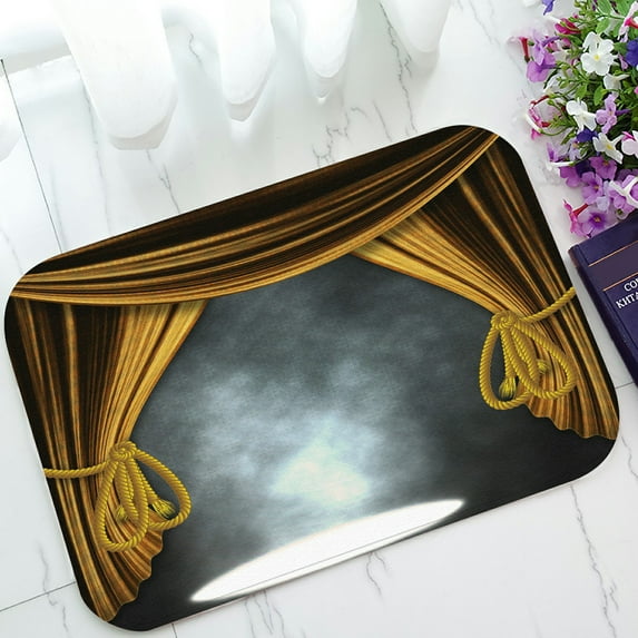 ABPHQTO Theater Stage Golden Curtains Three Spotlights Smoke Doormat Entrance Rug Area Rug Floor Mat Home Decor 23.5x16.7 Inch