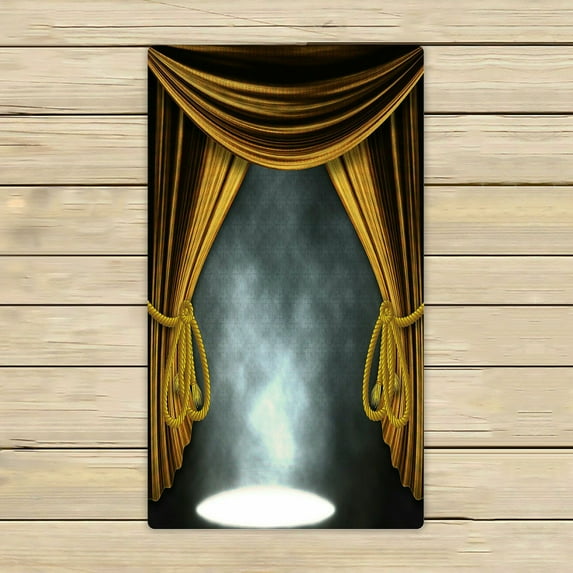 ABPHQTO Theater Stage Golden Curtains Three Spotlights Smoke Towels Beach Bath Pool Sprot Travel Hand Spa Towel 16x28 Inch